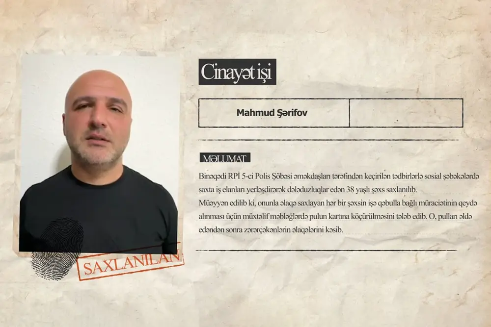 Sosial şəbəkələrdə işə qəbulla bağlı saxta elanlar paylaşan şəxs saxlanılıb